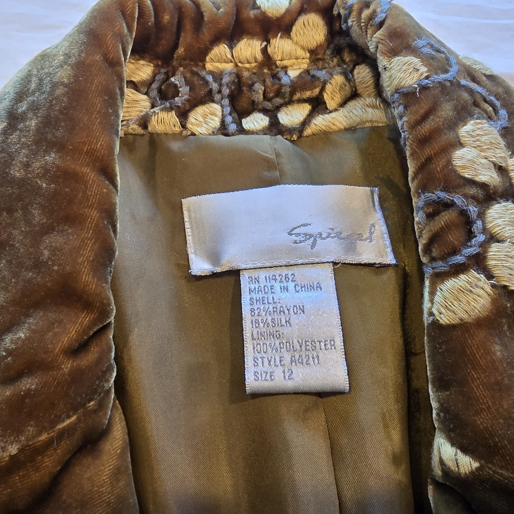 Vintage Spiegel Moss Green Silk Rayon Velvet Blazer